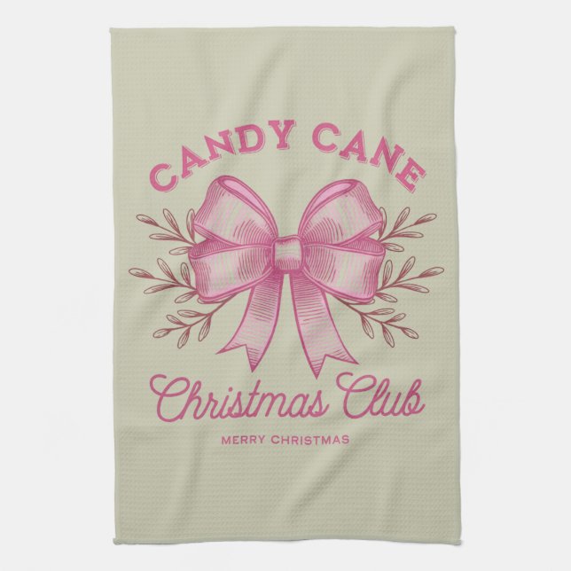 Pink Candy Cane Christmas Club Xmas Season  Kitchen Towel (Vertical)