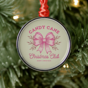 Pink Candy Cane Christmas Club Xmas Season Metal Ornament