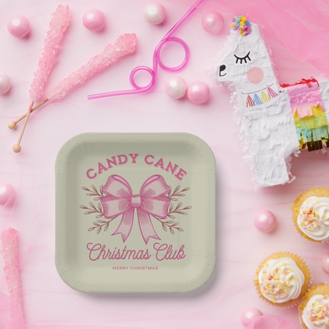 Pink Candy Cane Christmas Club Xmas Season  Paper Plates (Party)