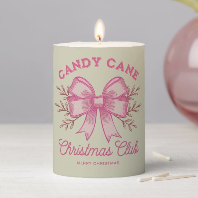 Pink Candy Cane Christmas Club Xmas Season  Pillar Candle (In Situ)