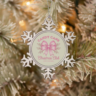 Pink Candy Cane Christmas Club Xmas Season Snowflake Pewter Christmas Ornament