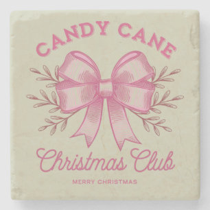 Pink Candy Cane Christmas Club Xmas Season  Stone Coaster