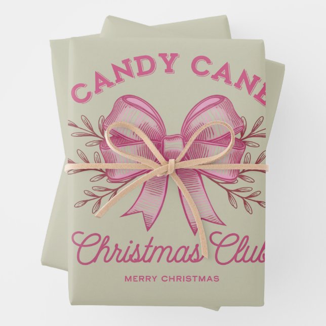Pink Candy Cane Christmas Club Xmas Season  Wrapping Paper Sheets (In situ)