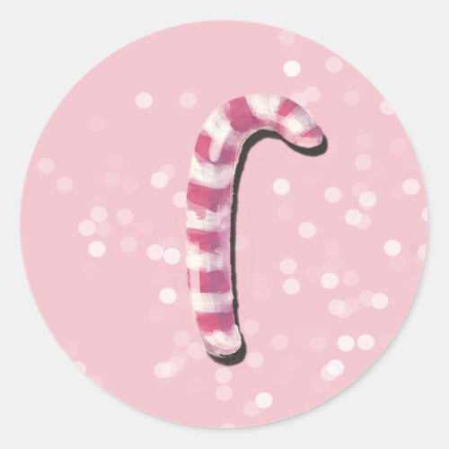 Pink Candy Cane Christmas Srickers Classic Round Sticker