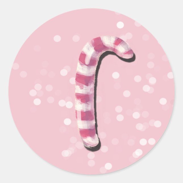 Pink Candy Cane Christmas Srickers Classic Round Sticker (Front)