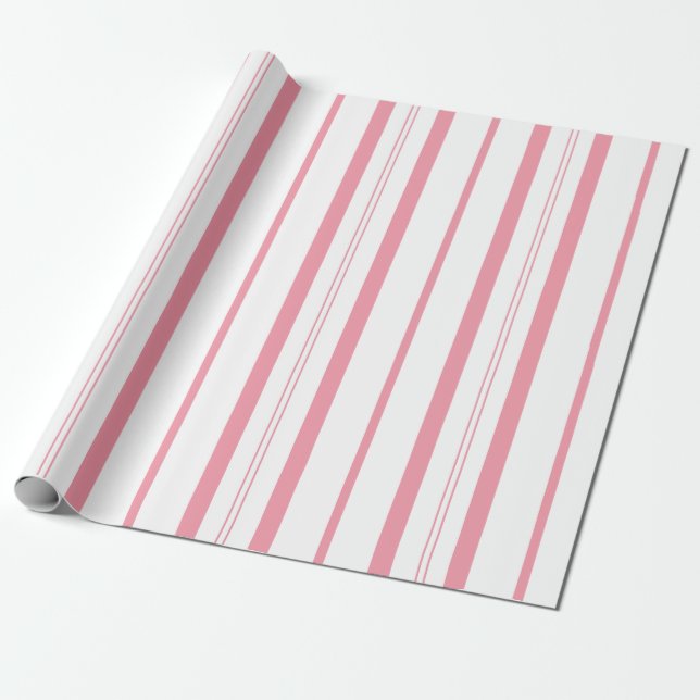 Pink Candy cane Stripes Wrapping Paper (Unrolled)