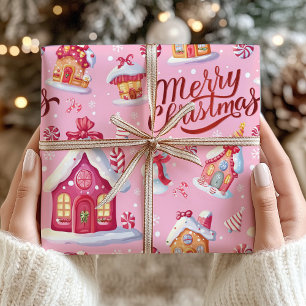 Pink Candy Festive Merry Christmas Wrapping Paper
