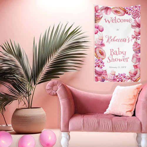 Pink Candy Frame Girl Baby Shower Banner