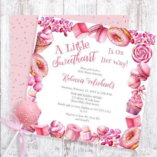 Pink Candy Frame Girl Baby Shower Invitation