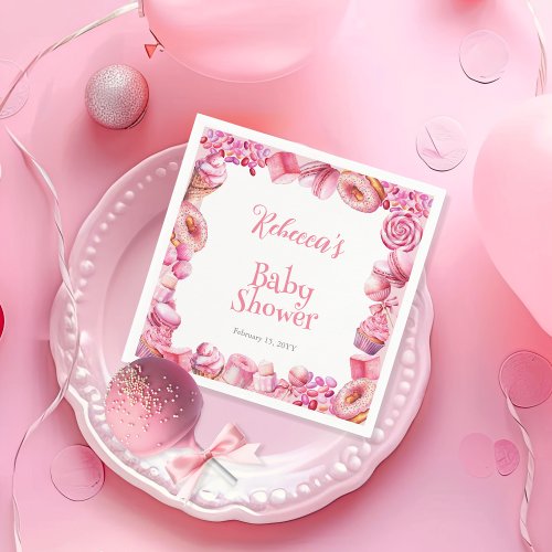 Pink Candy Frame Girl Baby Shower Napkins