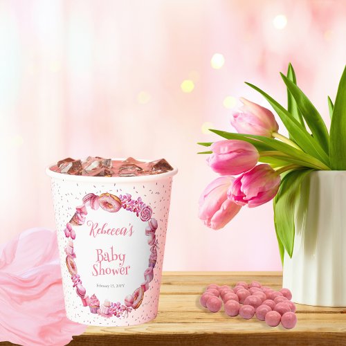 Pink Candy Frame Girl Baby Shower Paper Cups