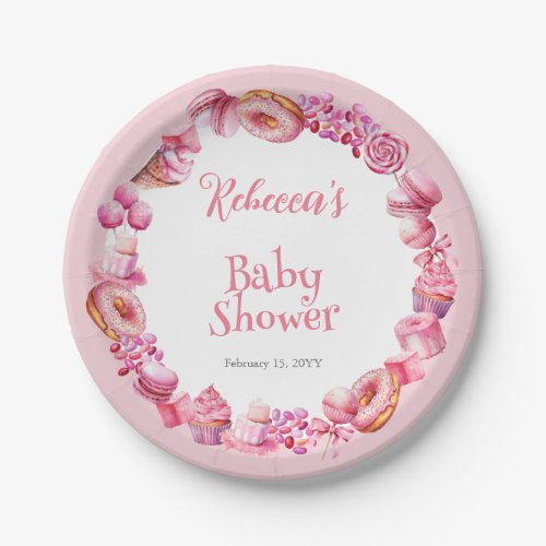 Pink Candy Frame Girl Baby Shower Paper Plates