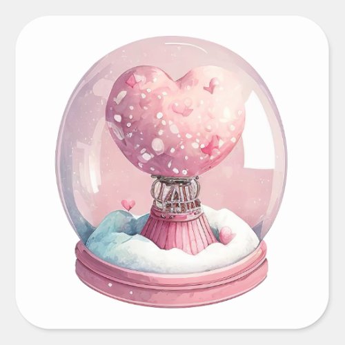 Pink Candy Heart Snowglobe For Valentines Square Sticker