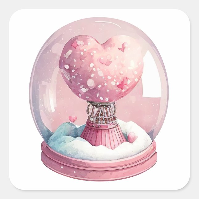 Pink Candy Heart Snowglobe For Valentine's Square Sticker (Front)