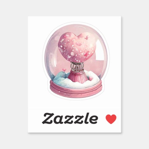 Pink Candy Heart Snowglobe For Valentines  Sticker