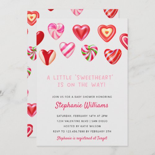 Pink Candy Hearts A little Sweetheart Baby Shower Invitation
