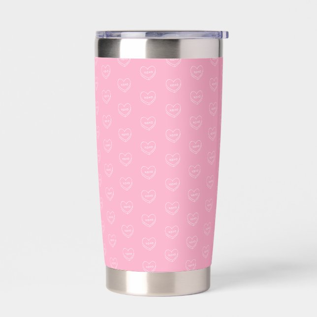 Pink Candy Hearts Print Insulated Tumbler (Left)