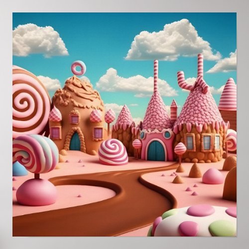 Pink Candy Land House Scene Poster