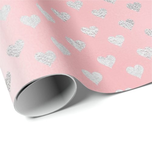 Pink Candy Silver Gray Hearts Delicate  Confetti Wrapping Paper