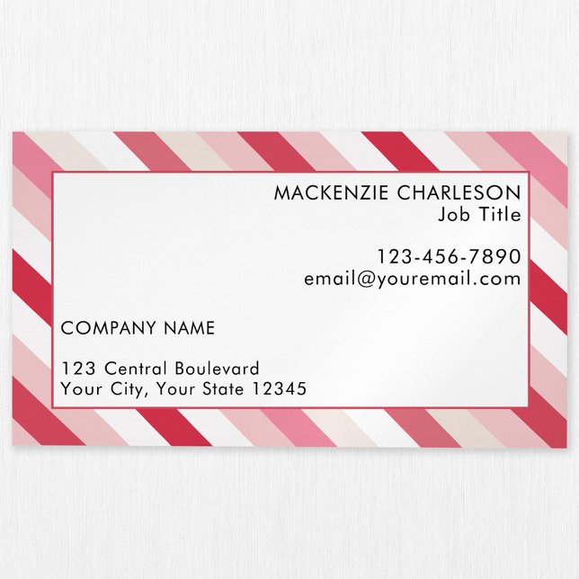 Pink Candy Stripe  Business Card Magnet (Pink diagonal candy striped modern business card magnet)