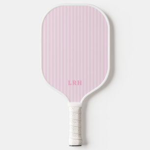 Pink Candy Stripe Design Tiny Initials Monogram Carbon Fiber Pickleball Paddle