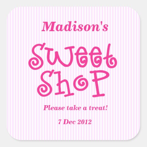Pink Candy stripe Sweet Shop Sticker