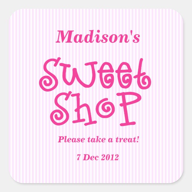Pink Candy stripe Sweet Shop Sticker (Front)