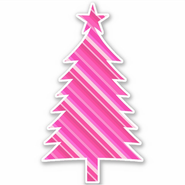 Pink Candy Striped Christmas Tree Sticker (Front)