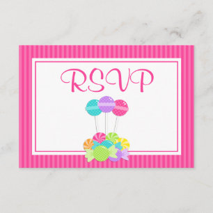 Pink Candy Stripes Bat Mitzvah RSVP Card