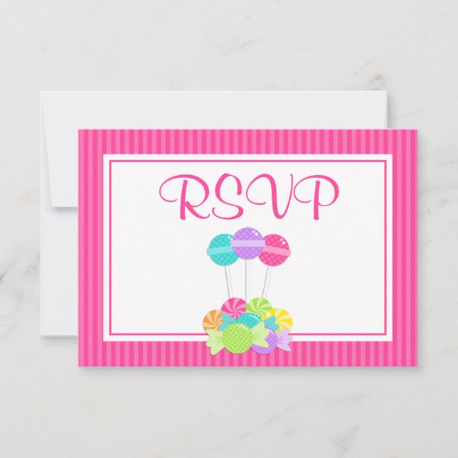 Pink Candy Stripes Bat Mitzvah RSVP Card (Front)