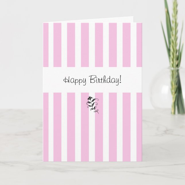Pink Candy Stripes Birthday Card (Front)