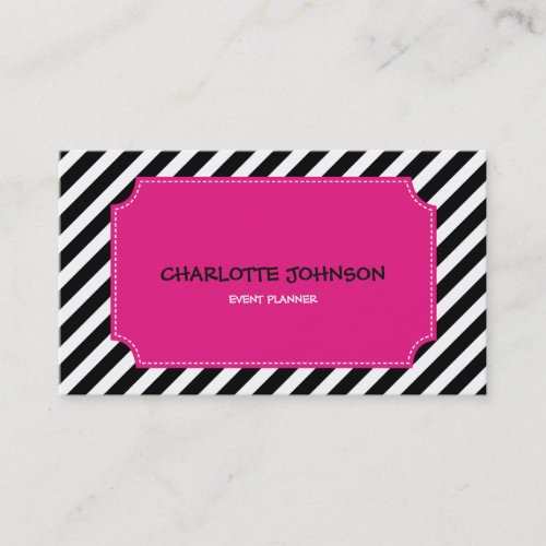 Pink Candy White Black Stripes Stylist Event Business Card