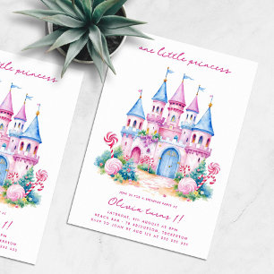 Pink Candyland Castle 1st Birthday Party Invitation