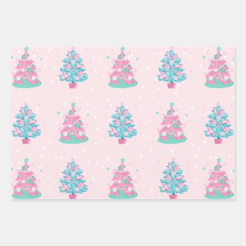 Pink Candyland Christmas Trees Pattern  Wrapping Paper Sheets