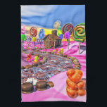 Pink Candyland Hand Towel<br><div class="desc">This is my Candyland design-a gingerbread house in a pink candy landscape with colorful lollipops, gummy bears, sugar canes, pralines and cotton candy by a chocolate road.</div>