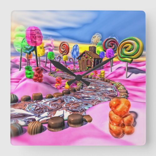 Pink Candyland Square Wall Clock