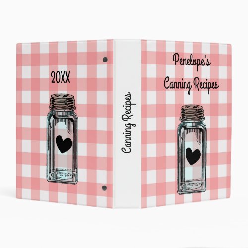 Pink Canning Recipe Mini Binder with Name Date