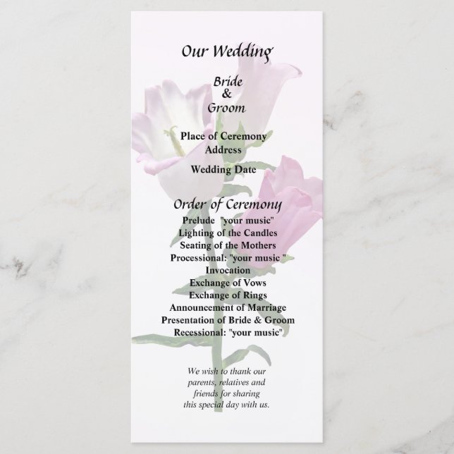 Pink Canterbury Bells Program (Front)