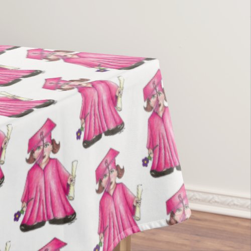 Pink Cap and Gown School Graduation Girl Diploma Tablecloth