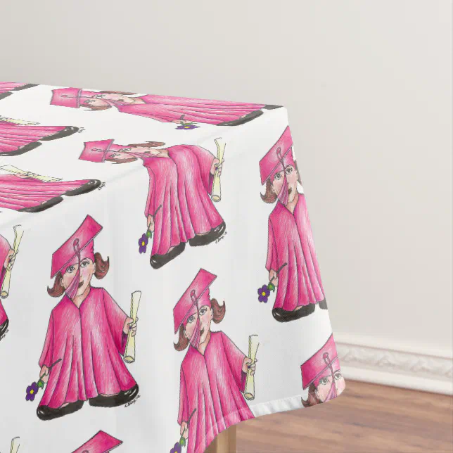 Pink Cap and Gown School Graduation Girl Diploma Tablecloth | Zazzle