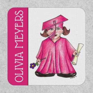 Pink Cap Gown Graduation Girl School Graduate Patch