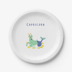 Pink Capricorn, zodiac, star print Paper Plates