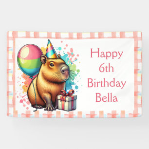 Pink Capybara Themed Girl's Happy Birthday Banner