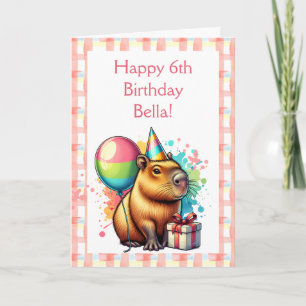 Pink Capybara Themed Girl's Happy Birthday Card