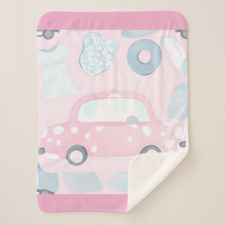 Pink car AI art Sherpa Blanket