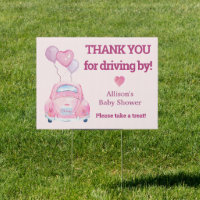 Pink Car and Balloons Drive By Baby Shower Sign