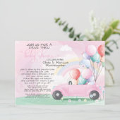 Pink Car Balloons Drive Thru Baby SHower Invitation (Standing Front)