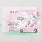 Pink Car Balloons Drive Thru Baby SHower Invitation (Front)