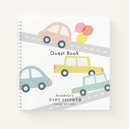 Pink Car Balloons White Girl Baby Shower Notebook