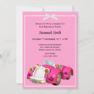 Pink Car Birthday Invitations